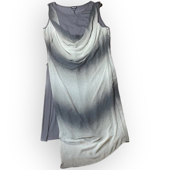 Ronan Chen Stretch Silky Slip Dress Tunic Grey White Size Medium - Picture 3 of 12